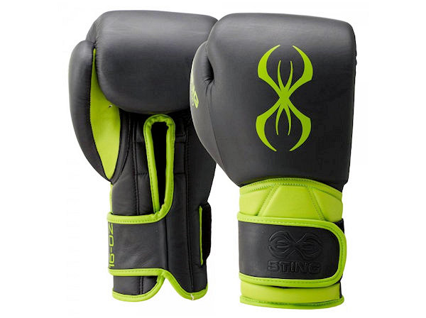 Sting Boxing Predator Leather Sparring Gloves Black Green Velcro